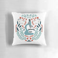 Blue and white folk-style pillow with a microscope design, perfect for science lovers.