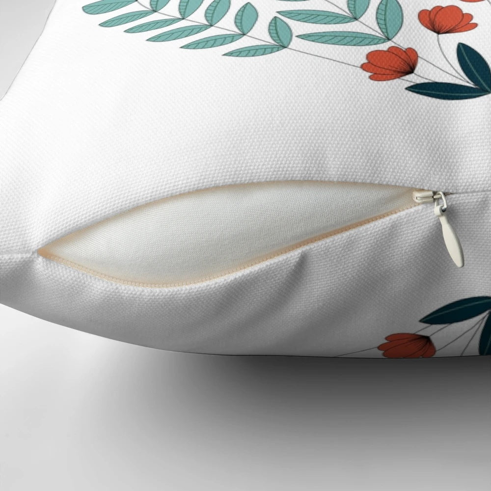 Blue and white folk-style pillow with a microscope design, perfect for science lovers.