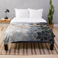 Soft blue gradient cubes plush blanket with abstract geometric design