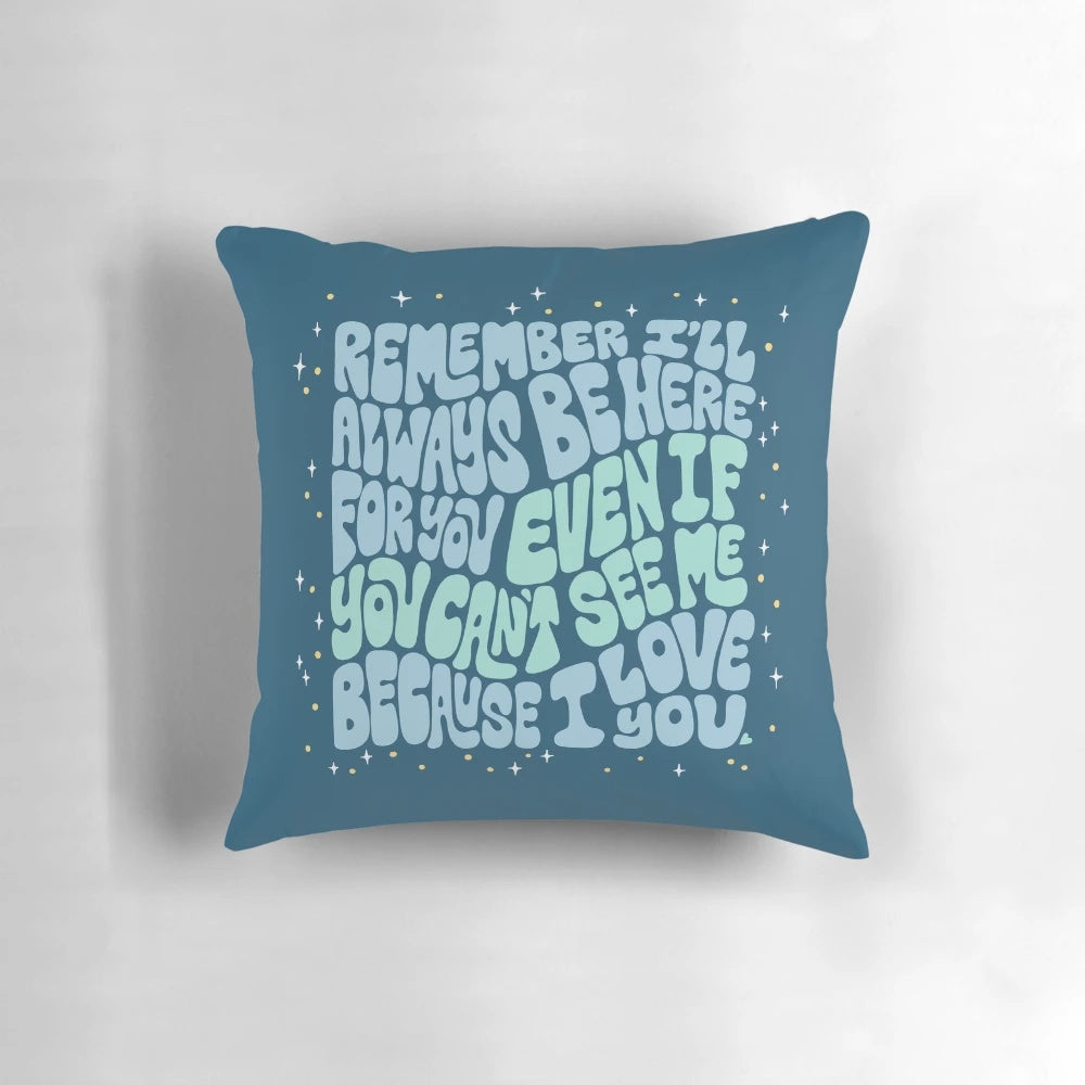 Blue Pillow with Heartwarming Mom Quotes and Illustrations