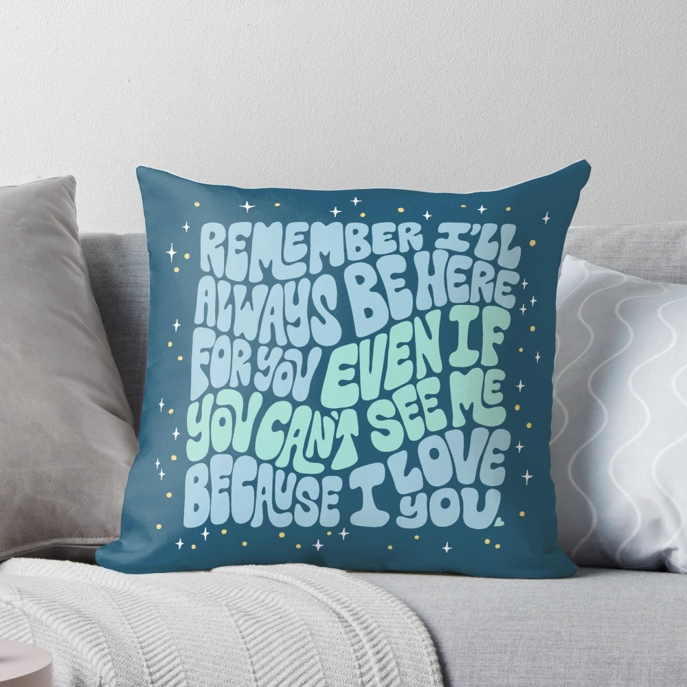Blue Pillow with Heartwarming Mom Quotes and Illustrations
