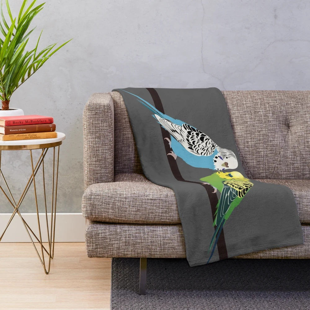 Blue parakeet plush blanket with cute bird design