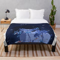 Blue plush blanket with anime-inspired design