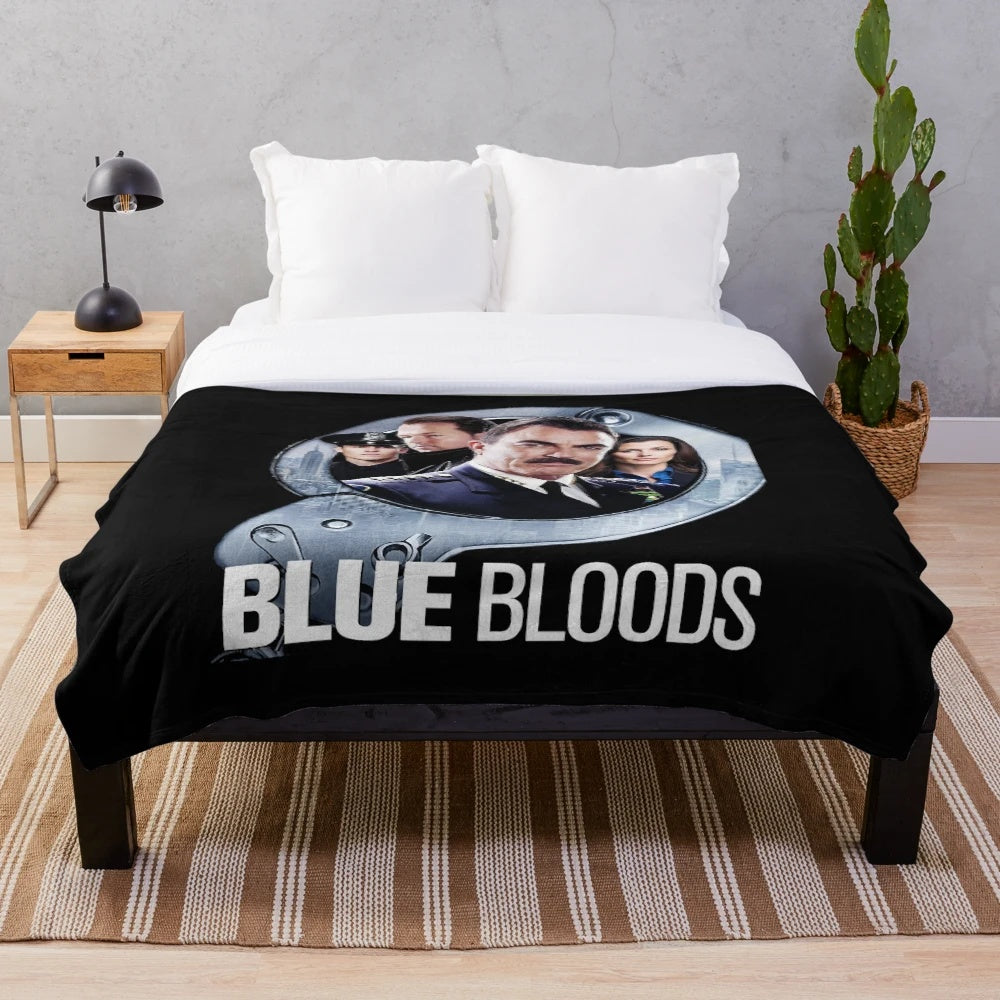 Blue plush blanket with Reagan family and police theme