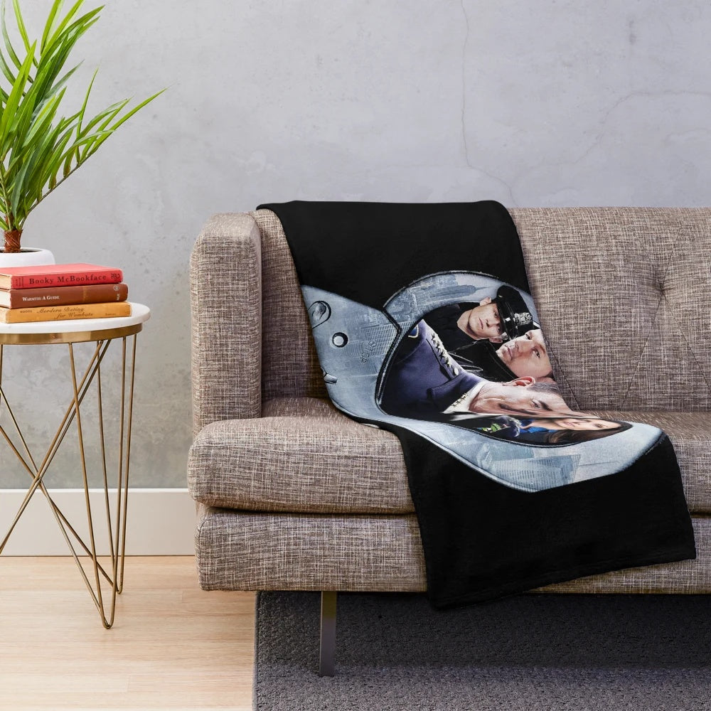 Blue plush blanket with Reagan family and police theme