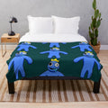 A soft, blue plush blanket with a rainbow design, perfect for Roblox fans.