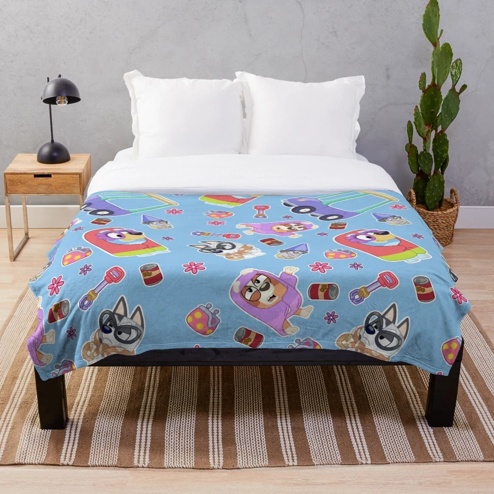 Blue plush blanket with cute blue heeler dog design