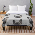Soft and cuddly blue plush blanket featuring a French bulldog puppy design