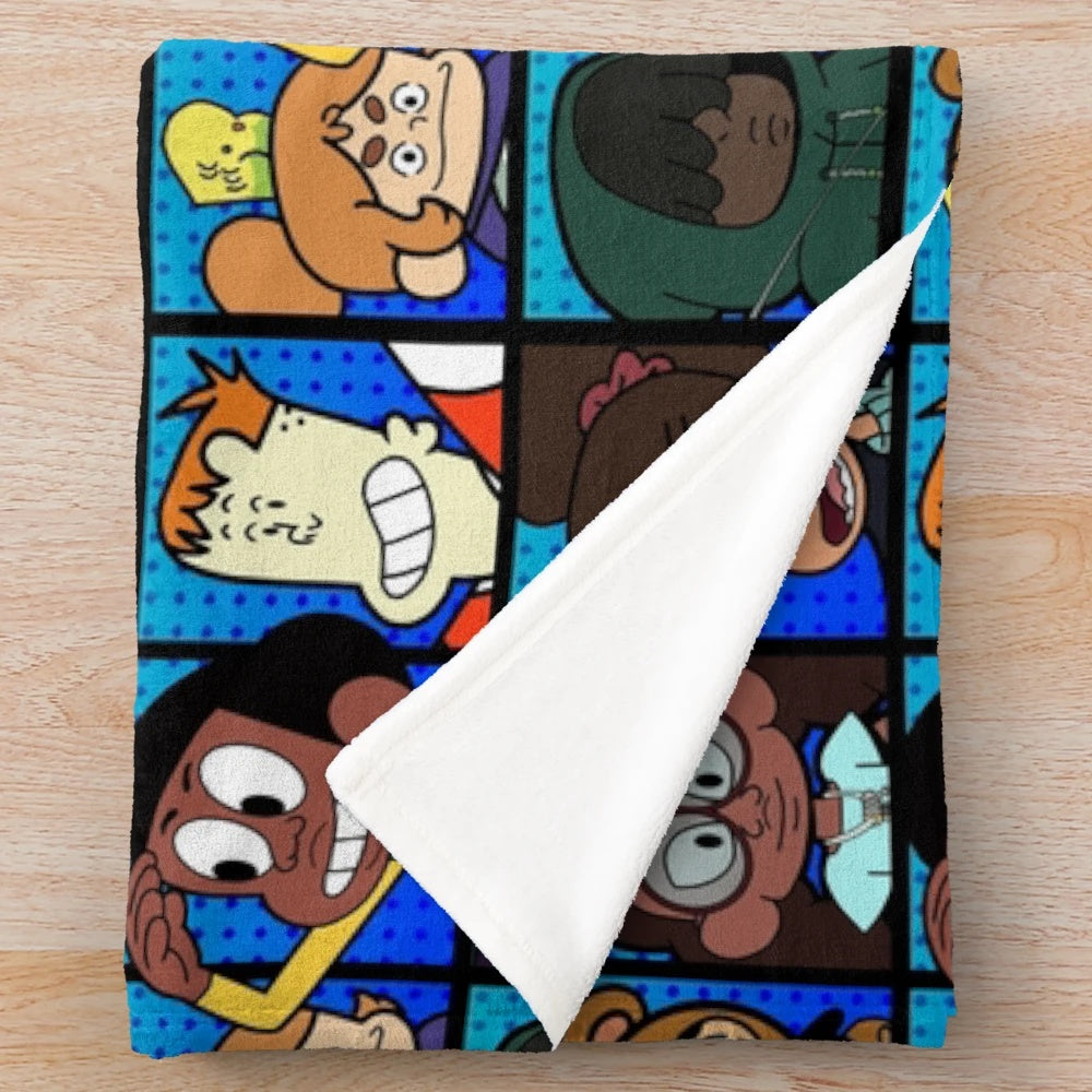 Blue plush blanket featuring characters from the cartoon series Craig of the Creek