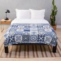 Blue Portuguese tile pattern plush blanket