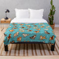 Plush blue blanket with cute shiba inu dog pattern