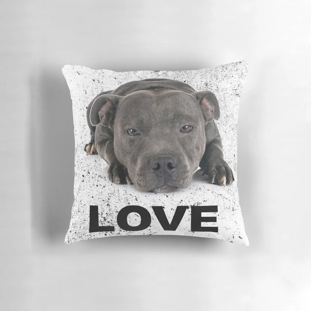 Blue Staffordshire Bull Terrier Pillow with Waggy Tail Design