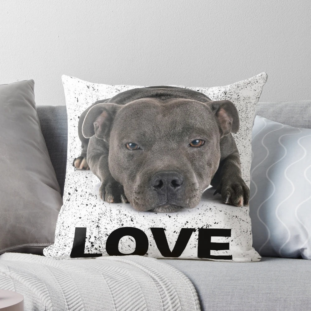 Blue Staffordshire Bull Terrier Pillow with Waggy Tail Design