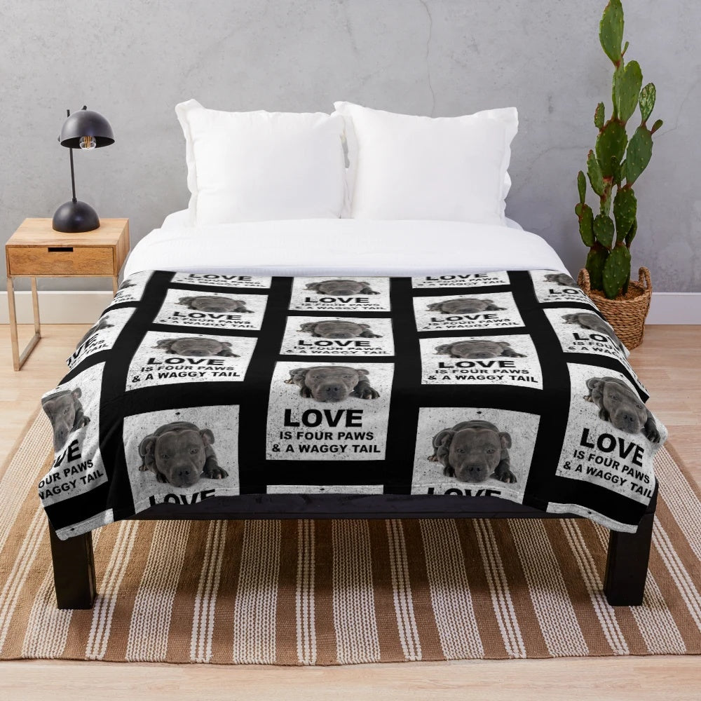 Blue Staffordshire Bull Terrier Plush Blanket