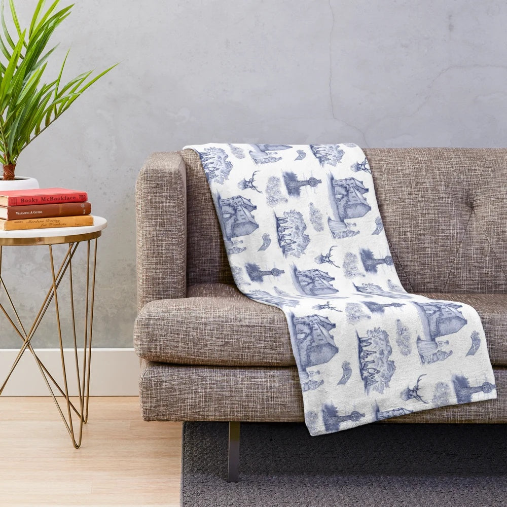Highlander-inspired blue toile plush blanket