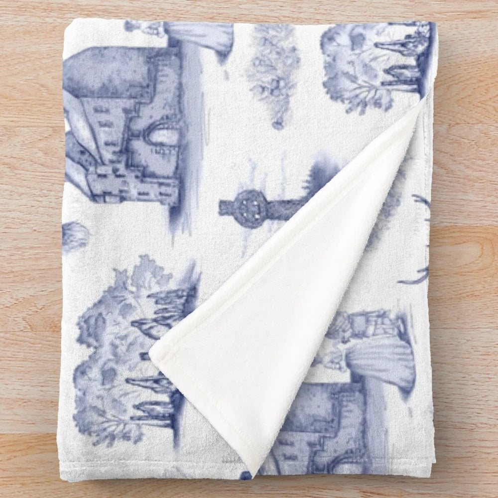 Highlander-inspired blue toile plush blanket