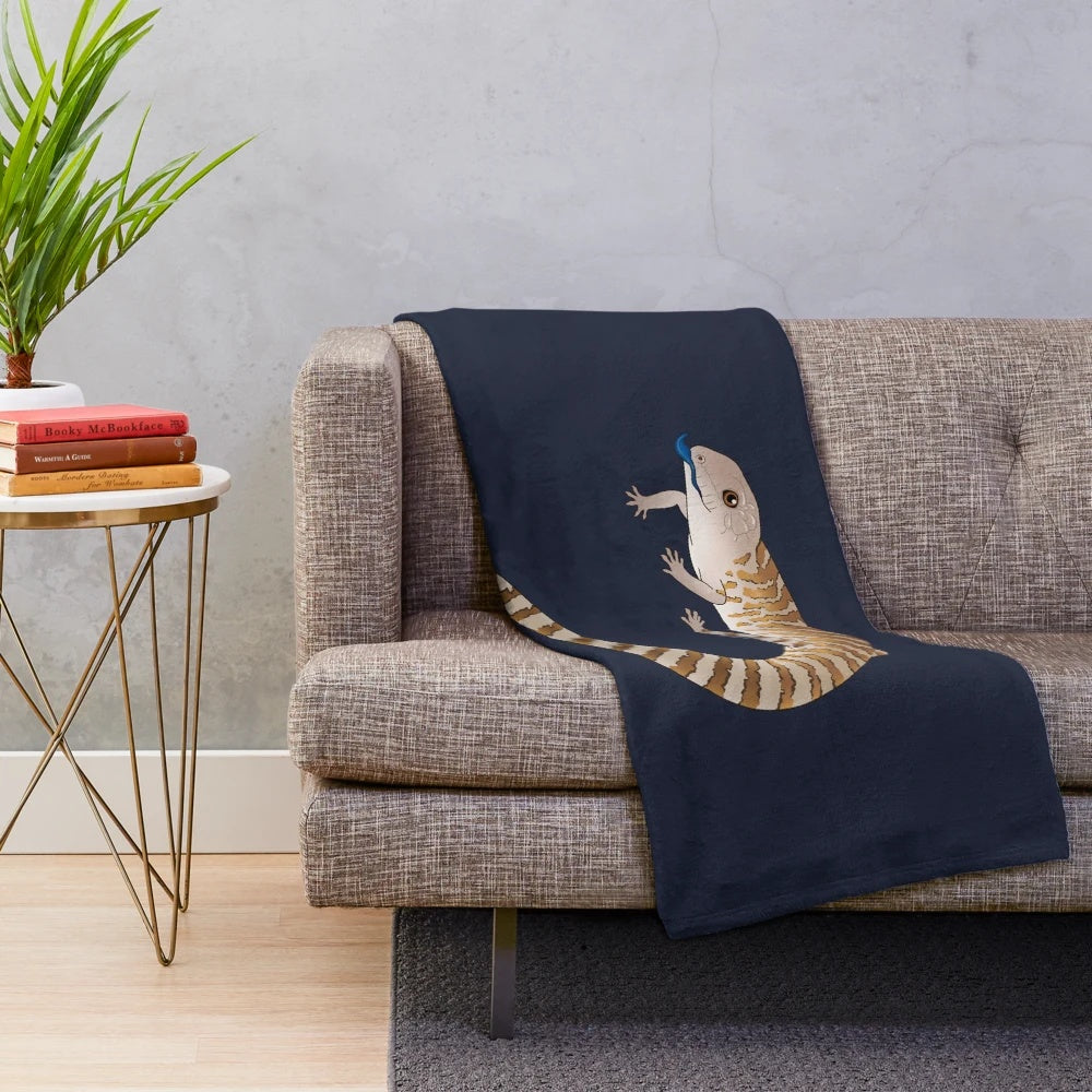Soft and cuddly blue tongue skink plush blanket