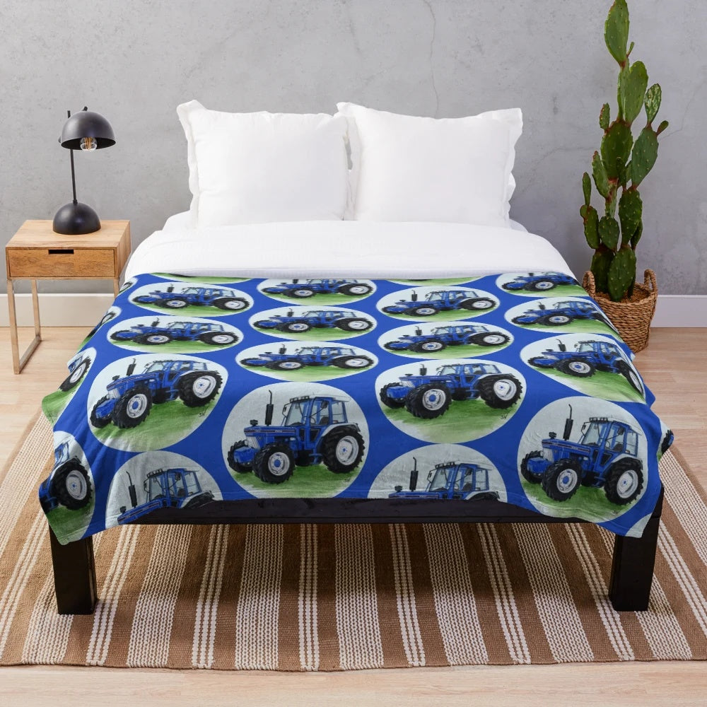 Blue tractor plush blanket for farm and country home decor