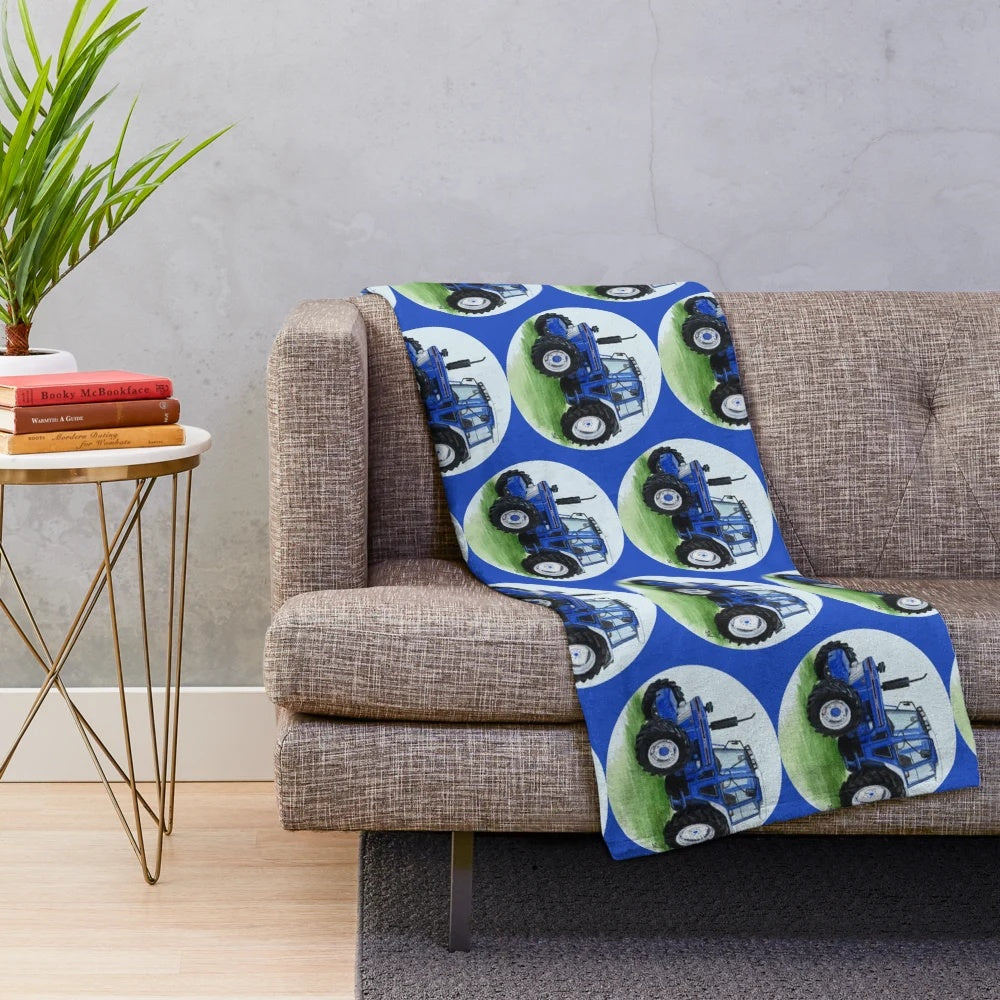 Blue tractor plush blanket for farm and country home decor