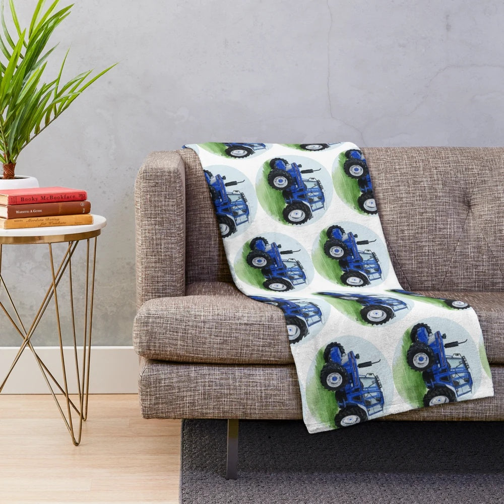 Blue tractor plush blanket for farm and country home decor
