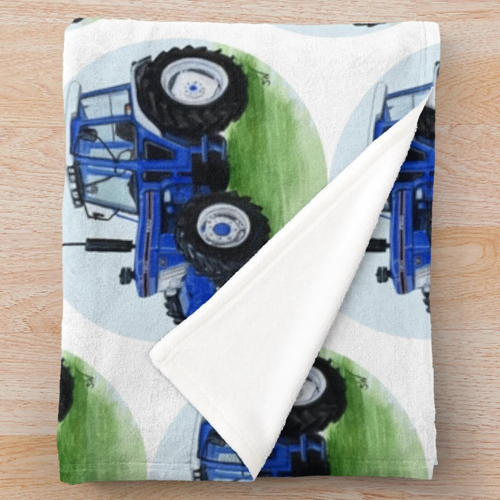 Blue tractor plush blanket for farm and country home decor