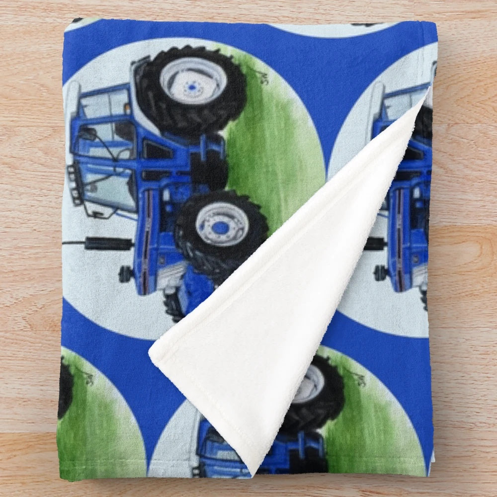 Blue tractor plush blanket for farm and country home decor