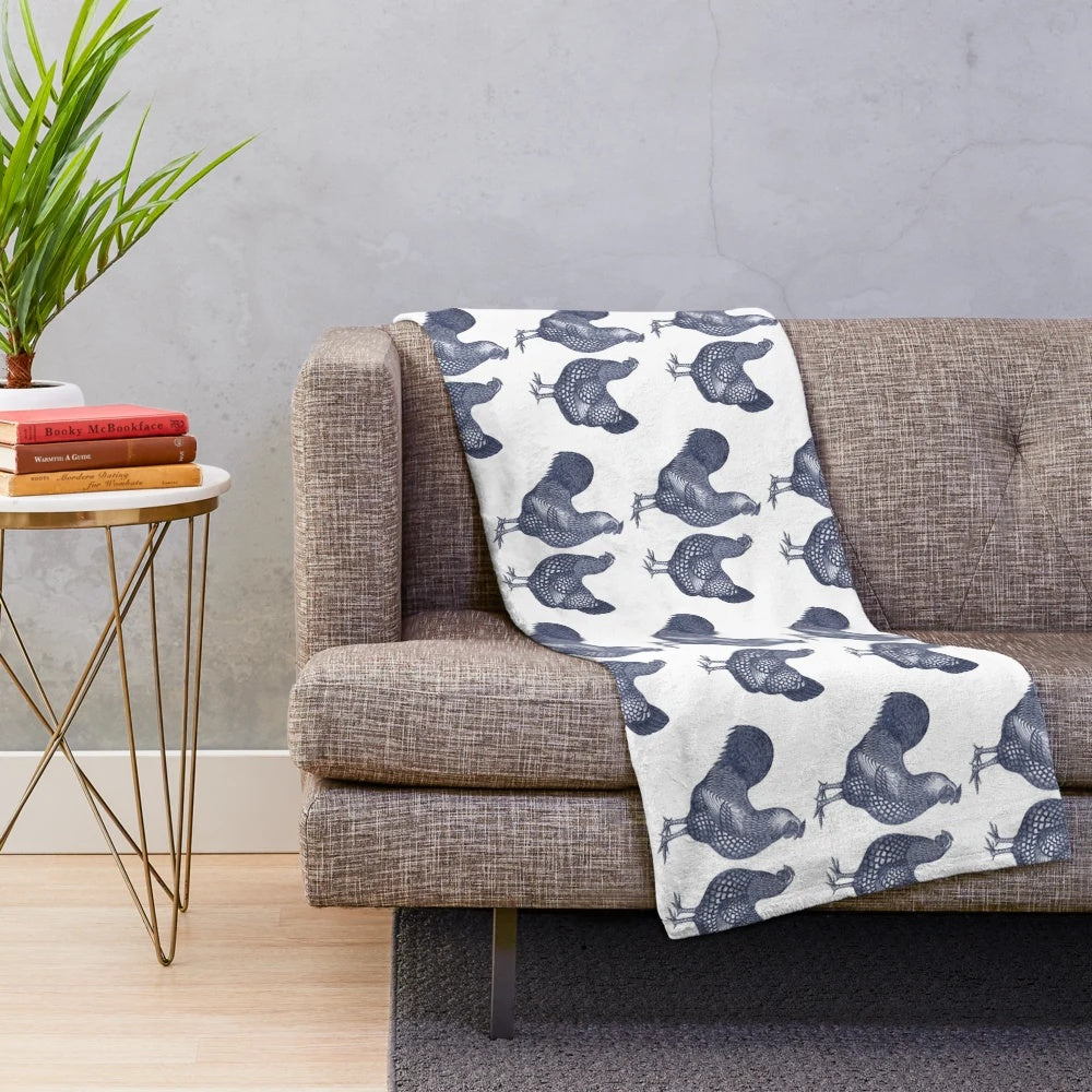Blue Wyandotte Chickens Plush Blanket featuring a hen and rooster design
