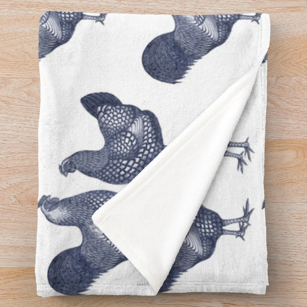 Blue Wyandotte Chickens Plush Blanket featuring a hen and rooster design