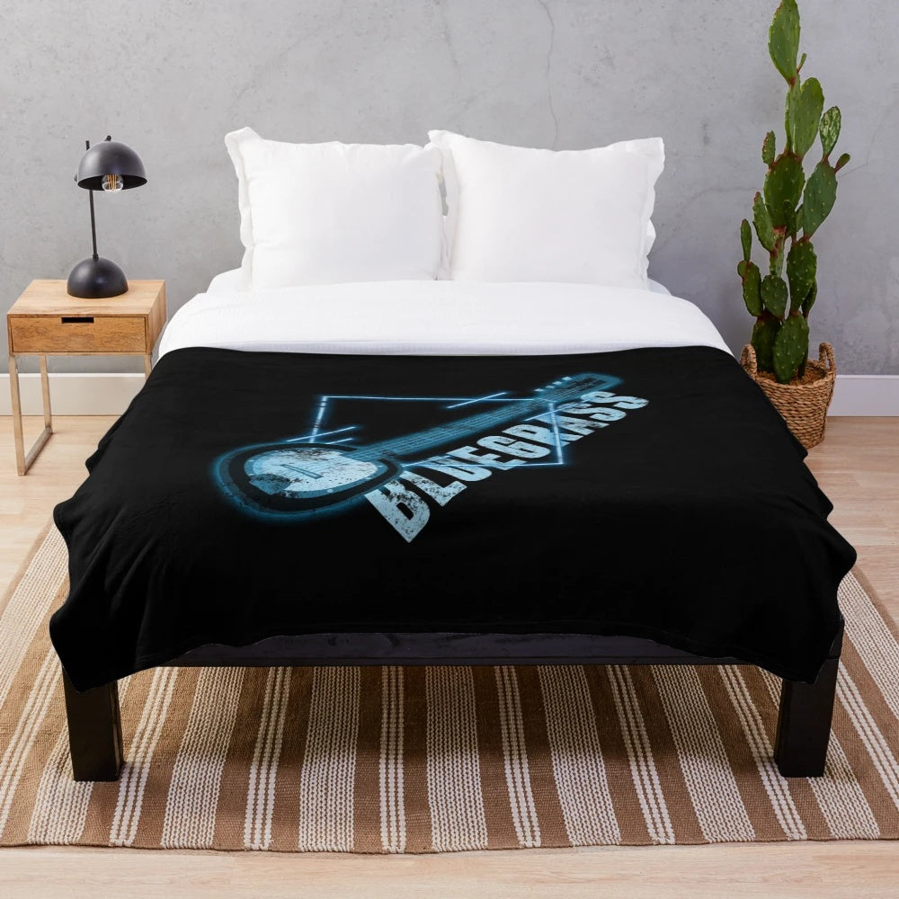Plush blanket featuring bluegrass music and country music instruments like a banjo and guitar