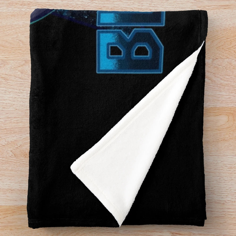 Bluestar inspired plush blanket with soft, blue-grey cat design