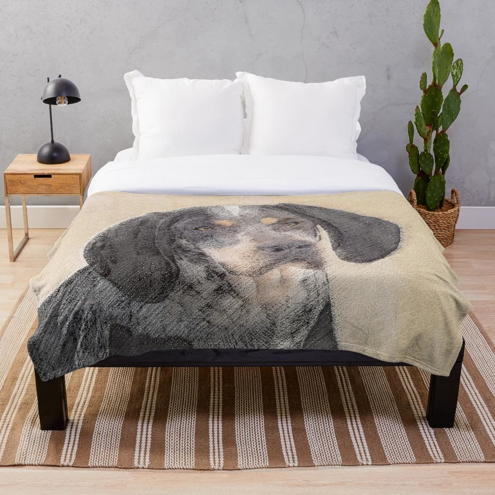 Bluetick Coonhound painting on a plush fleece blanket