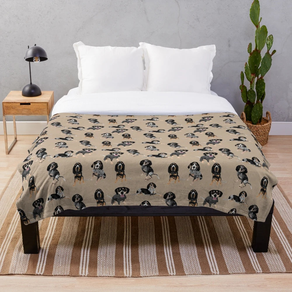 Soft plush blanket featuring a pack of bluetick coonhounds