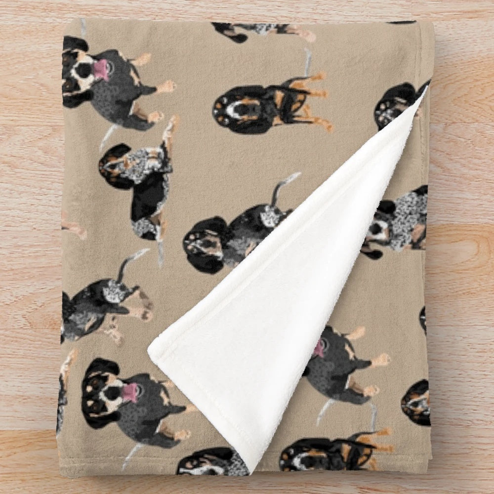 Soft plush blanket featuring a pack of bluetick coonhounds