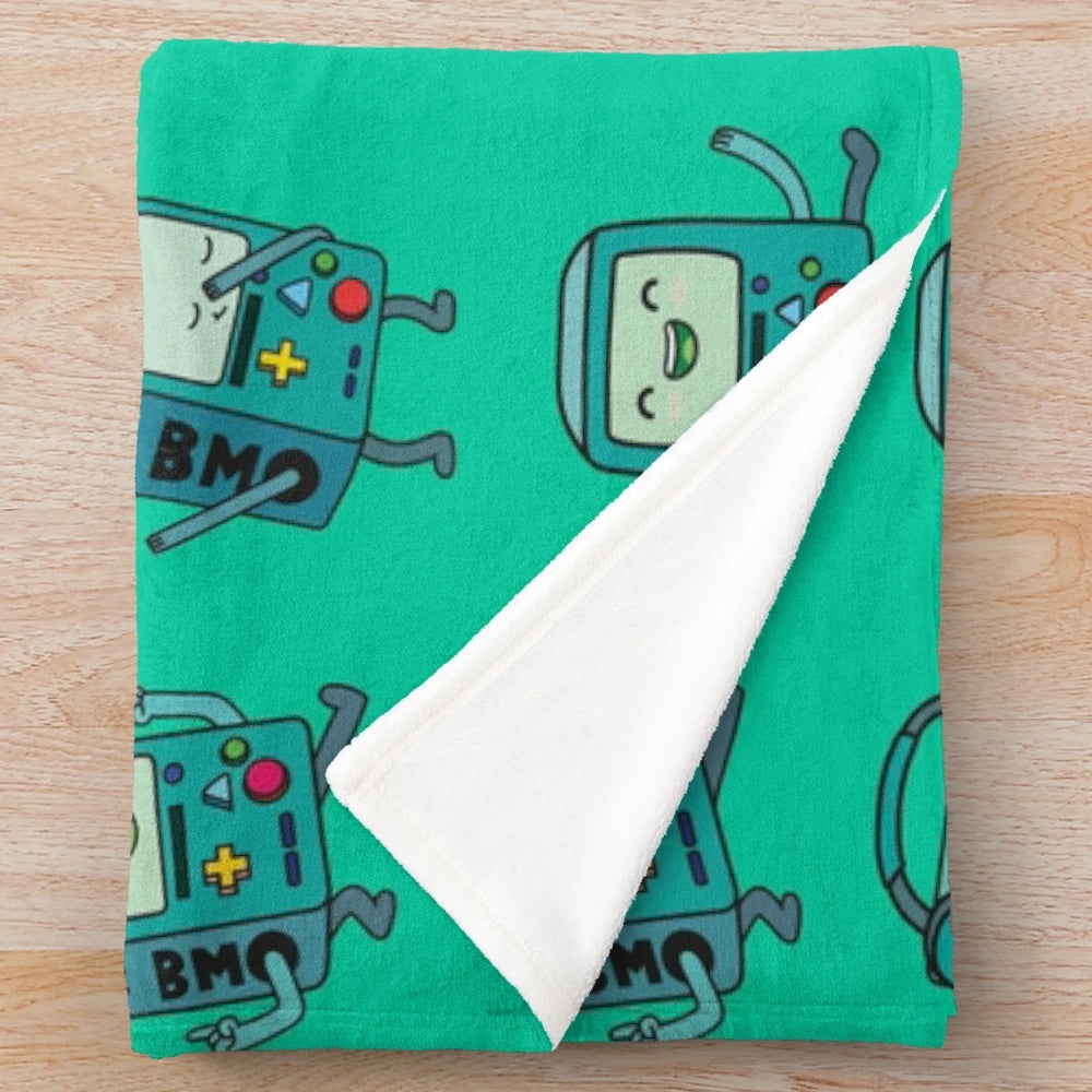 Soft, cuddly BMO-themed plush blanket perfect for gamers and Adventure Time enthusiasts