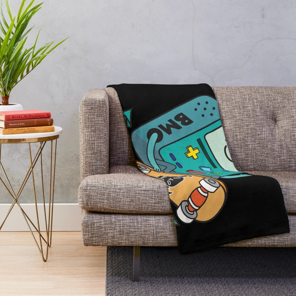 BMO skateboard plush blanket with cartoon design