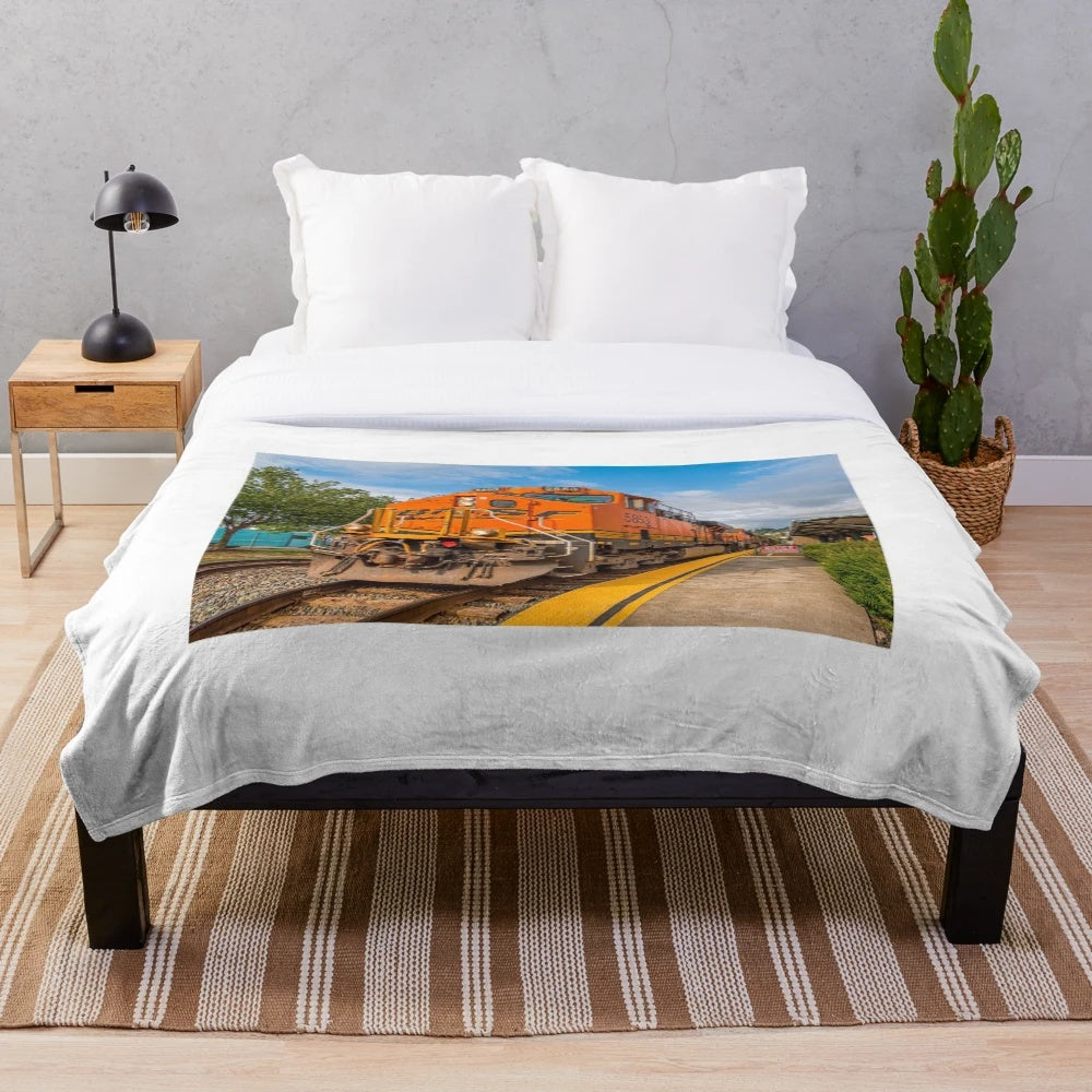 BNSF locomotive-themed plush blanket