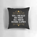 A plush throw pillow featuring various board game components and designs, perfect for game enthusiasts and nerdy home decor.