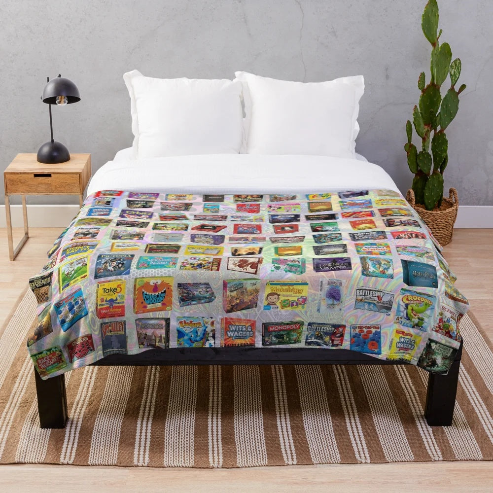 Plush board game-themed blanket with game pieces
