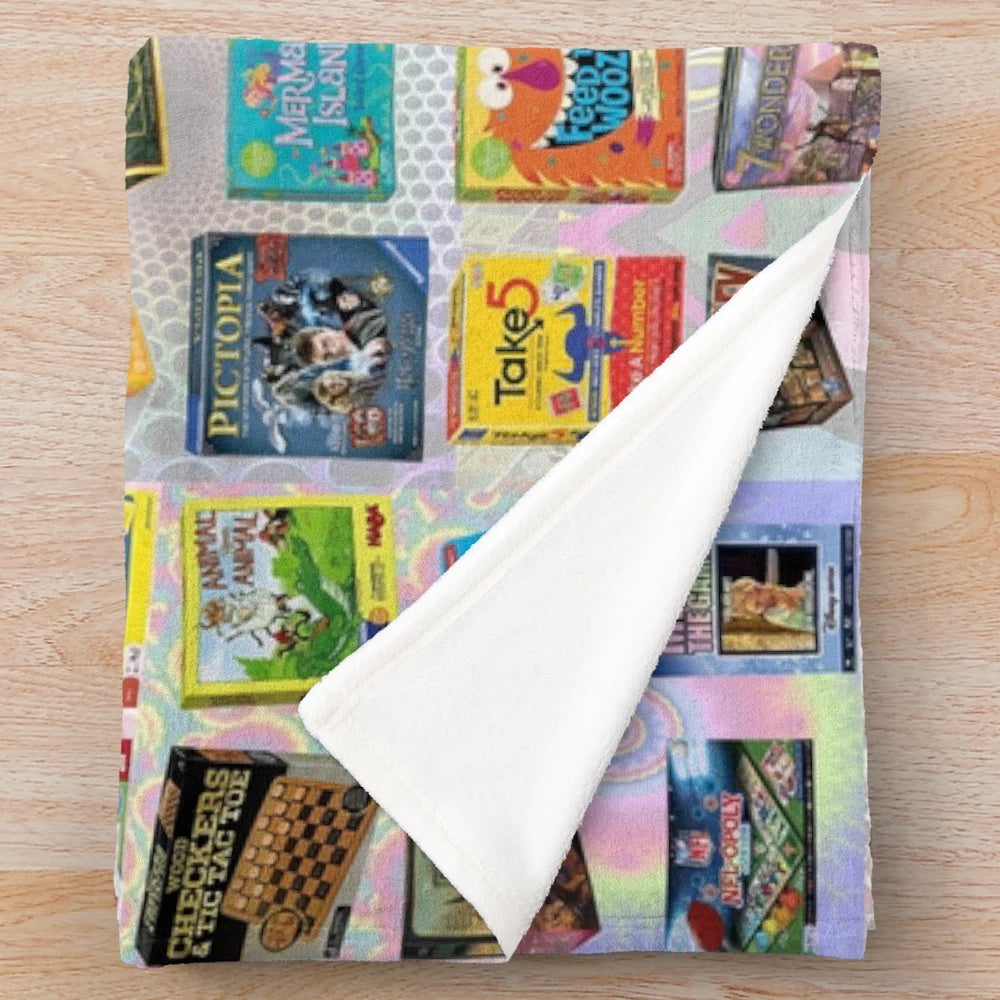 Plush board game-themed blanket with game pieces