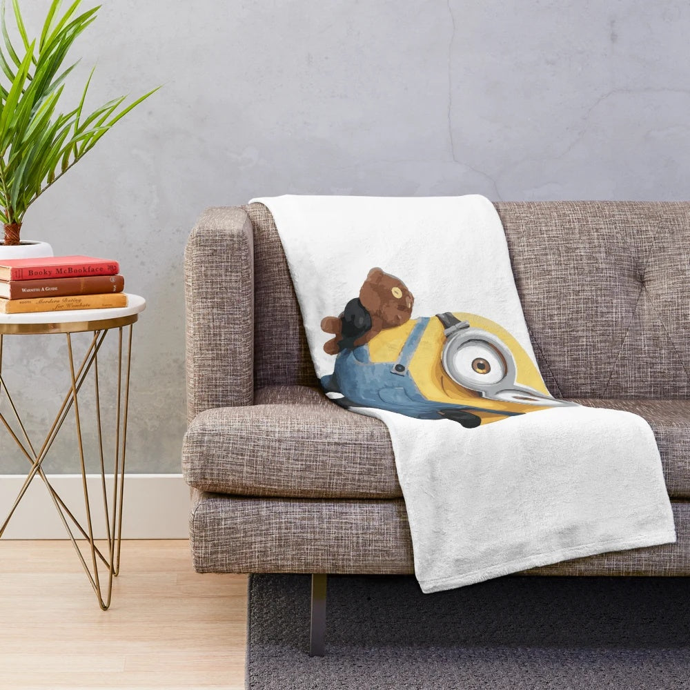 Plush blanket featuring Bob the Minion from the Despicable Me franchise