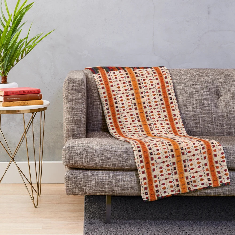 Bohemian-inspired plush blanket in Moroccan-style pattern
