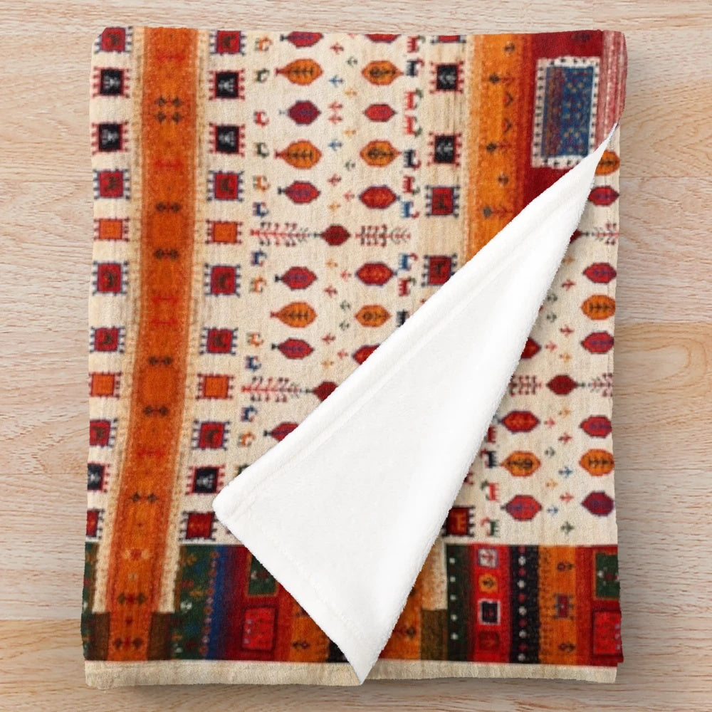 Bohemian-inspired plush blanket in Moroccan-style pattern