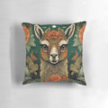 Bohemian-style alpaca or llama pillow with floral and moon design, a nature-inspired home accent.