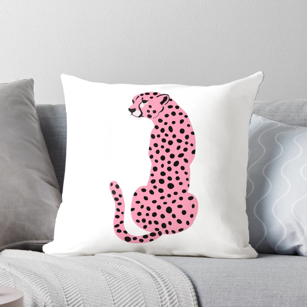 Soft, plush pink cheetah leopard print throw pillow for cozy home decor