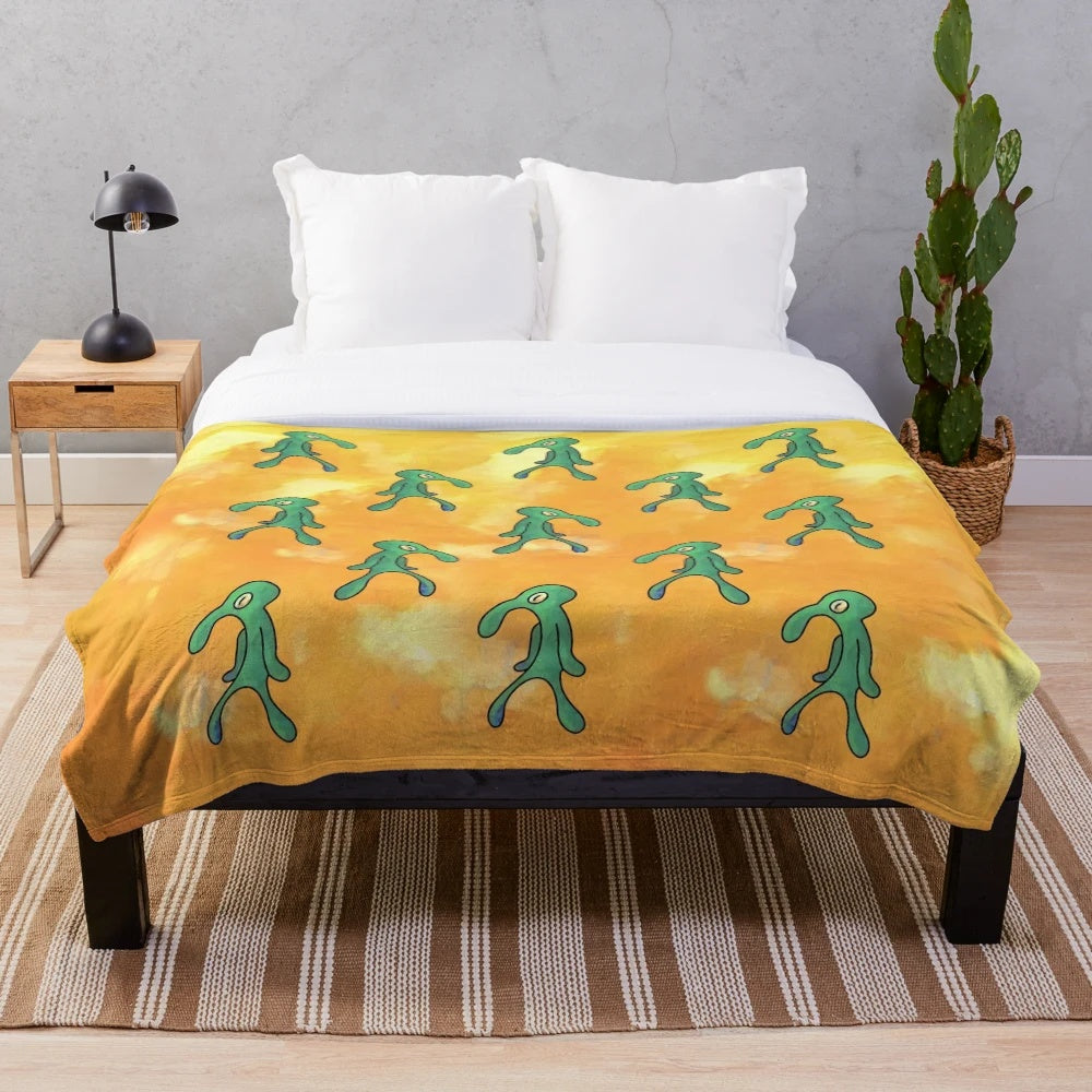 Bold and Brash" inspired plush blanket featuring Squidward and other Spongebob characters