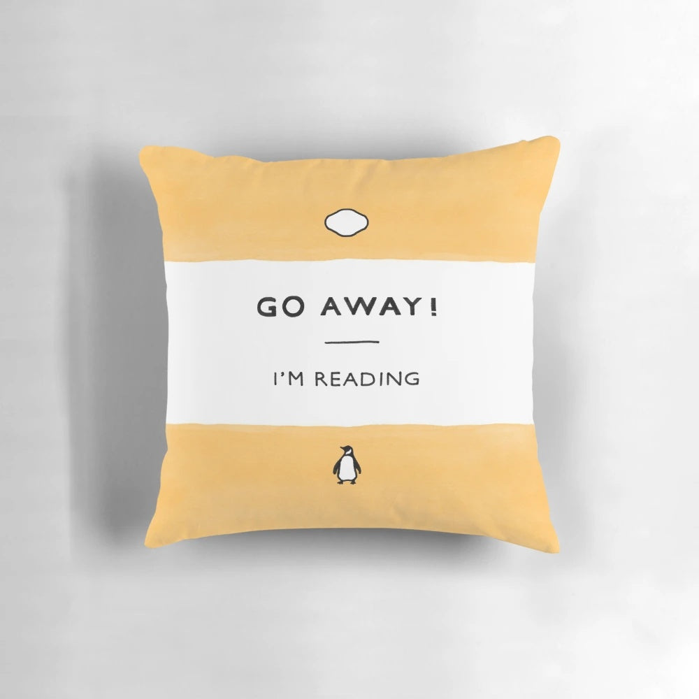 Decorative pillow with a classic book quote and penguin book design, perfect for book lovers.