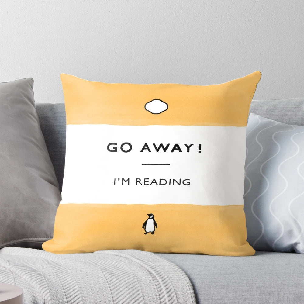 Decorative pillow with a classic book quote and penguin book design, perfect for book lovers.