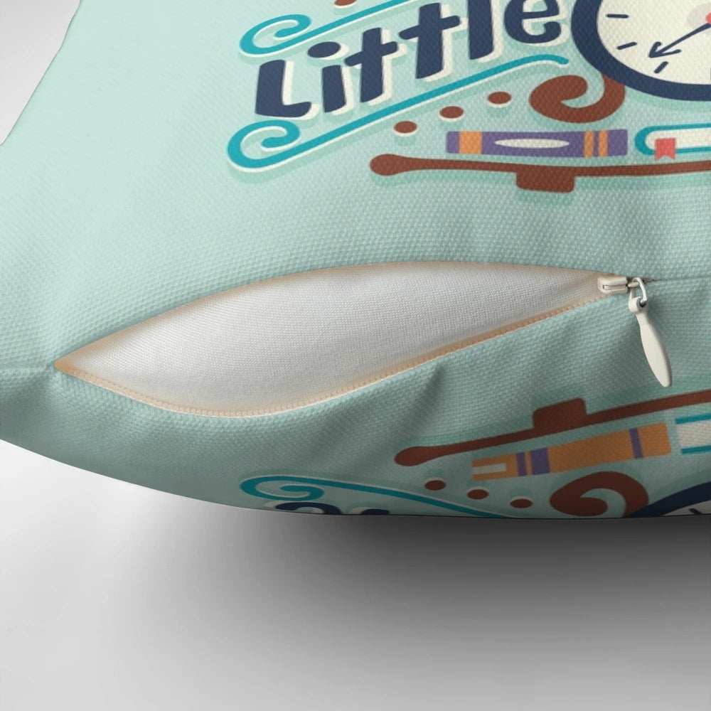Decorative pillow featuring the phrase "So many books so little time" in hand-lettered typography