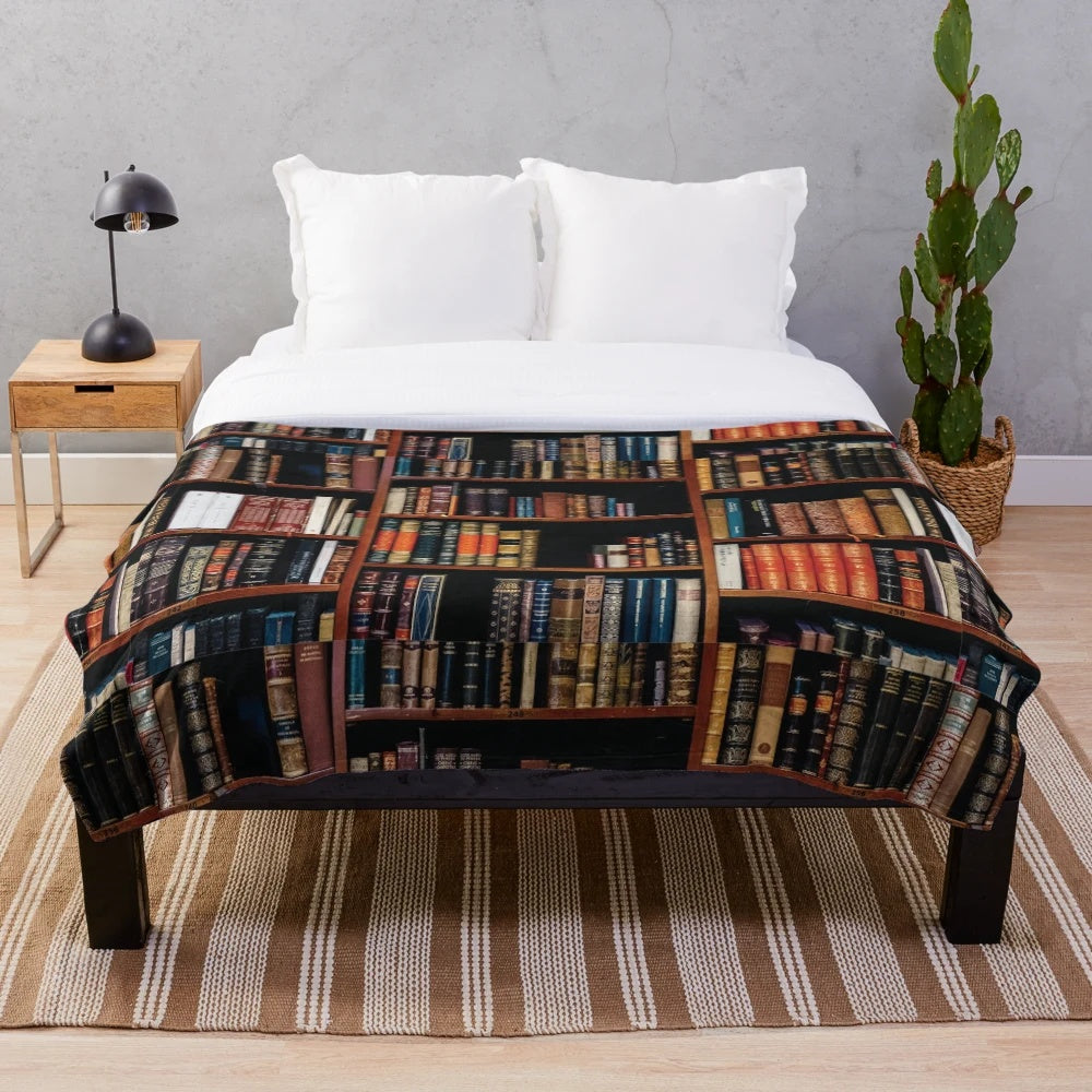 Plush blanket with books and coffee design for book lovers