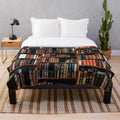 Plush blanket with books and coffee design for book lovers